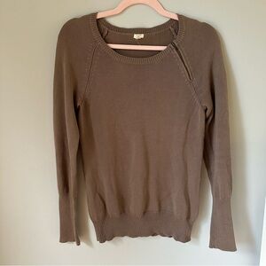 J.Crew Women’s crew neck brown 100% cotton sweater with zipper accent M y2k